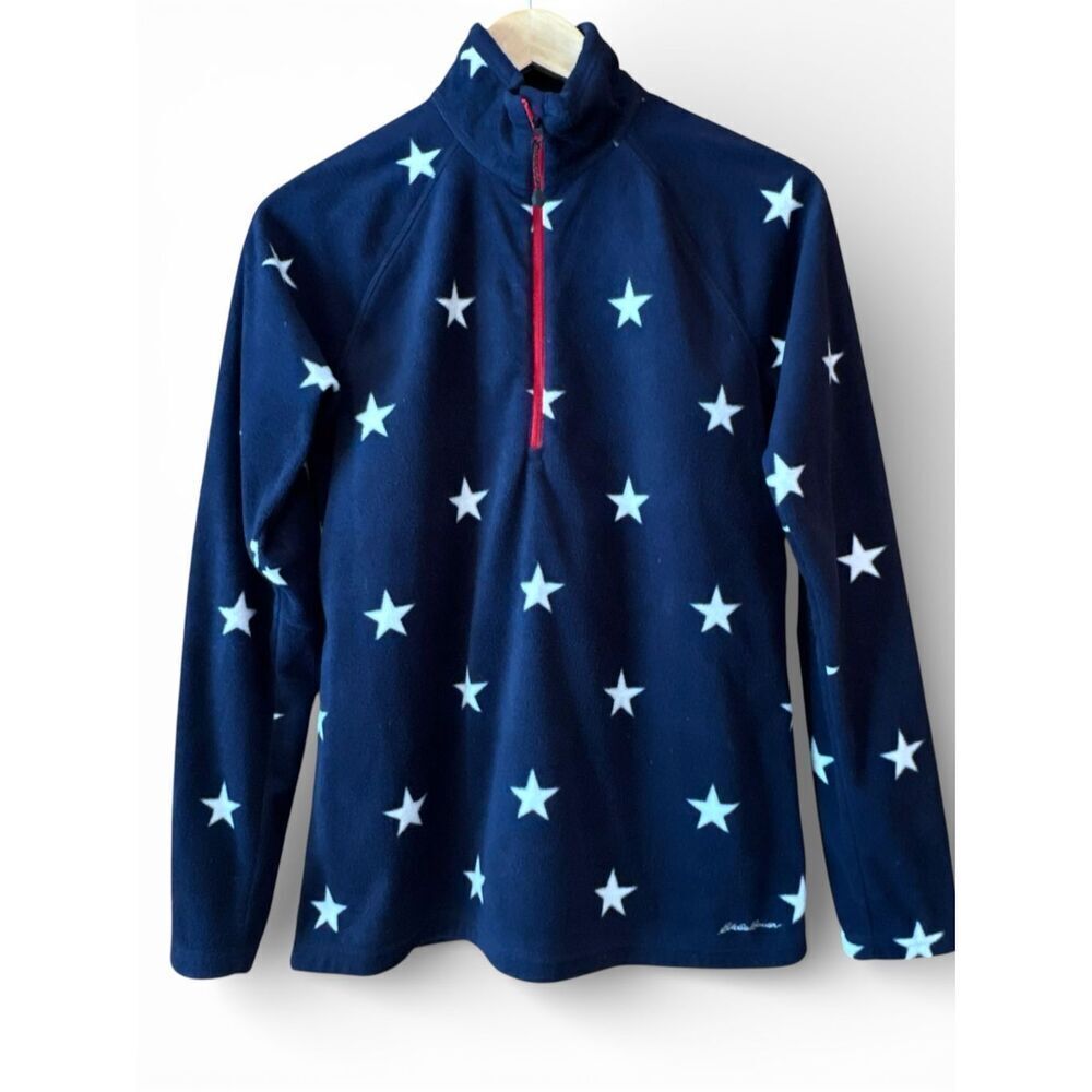 EDDIE BAUER Americana Star Print Half Zip Fleece Pullover Patriotic Cozy Medium